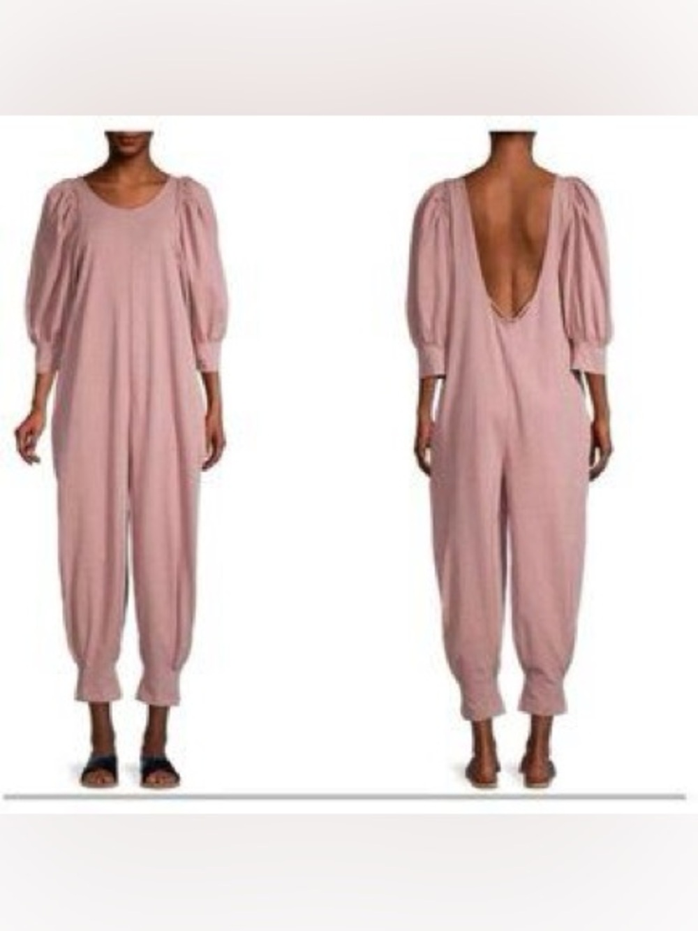 Free People Dusty Pink Puff-Sleeve Jumpsuit